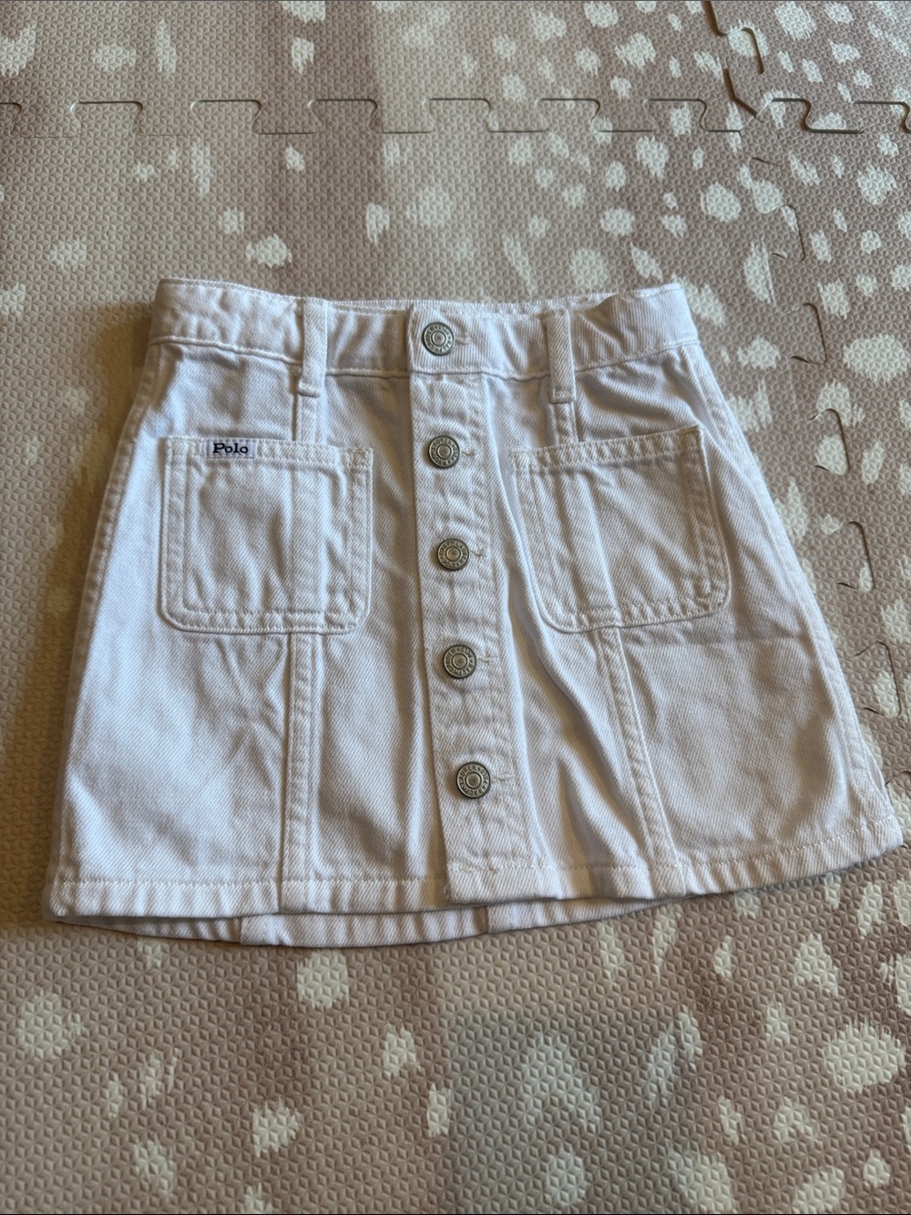 Polo Ralph Lauren Girls White Cotton Denim Snap Front Mini Skirt Size 5